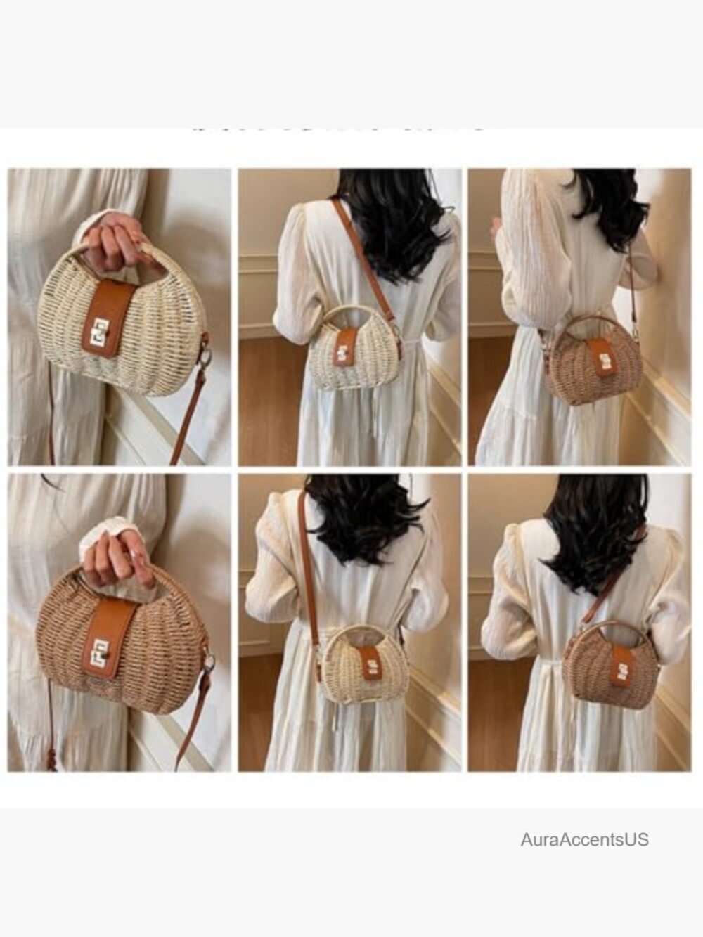 Straw Woven Bag Beach Clutch Purse Crossbody Handbag Tote - Picture 5 of 7